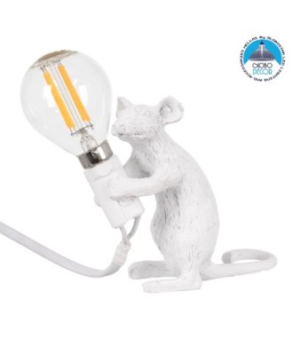 GLOBOSTAR® MOUSE 00679 Vintage Επιτραπέζιο Φωτιστικό Πορτατίφ με Ντουί 1 x E12 AC 220-240V IP20 - Λευκό - Μ12 x Π4 x Υ10cm